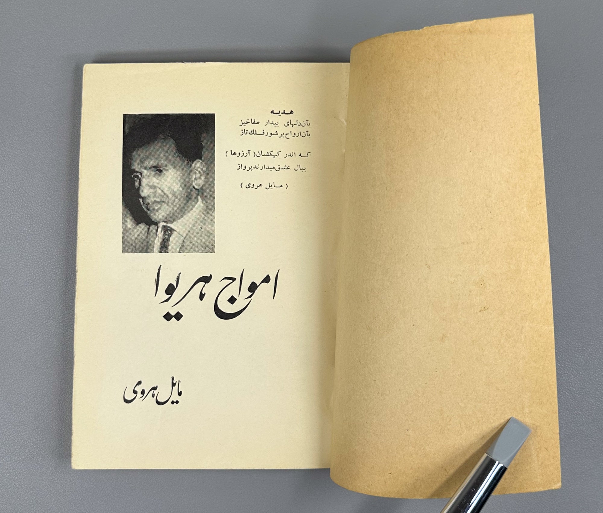 Mayel Heravi, Mir Gholam Reza. Amwaj-e Heriwa (Waves of Herat): poems, 1949–1963. Kabul, 1963. First edition. In Dari.