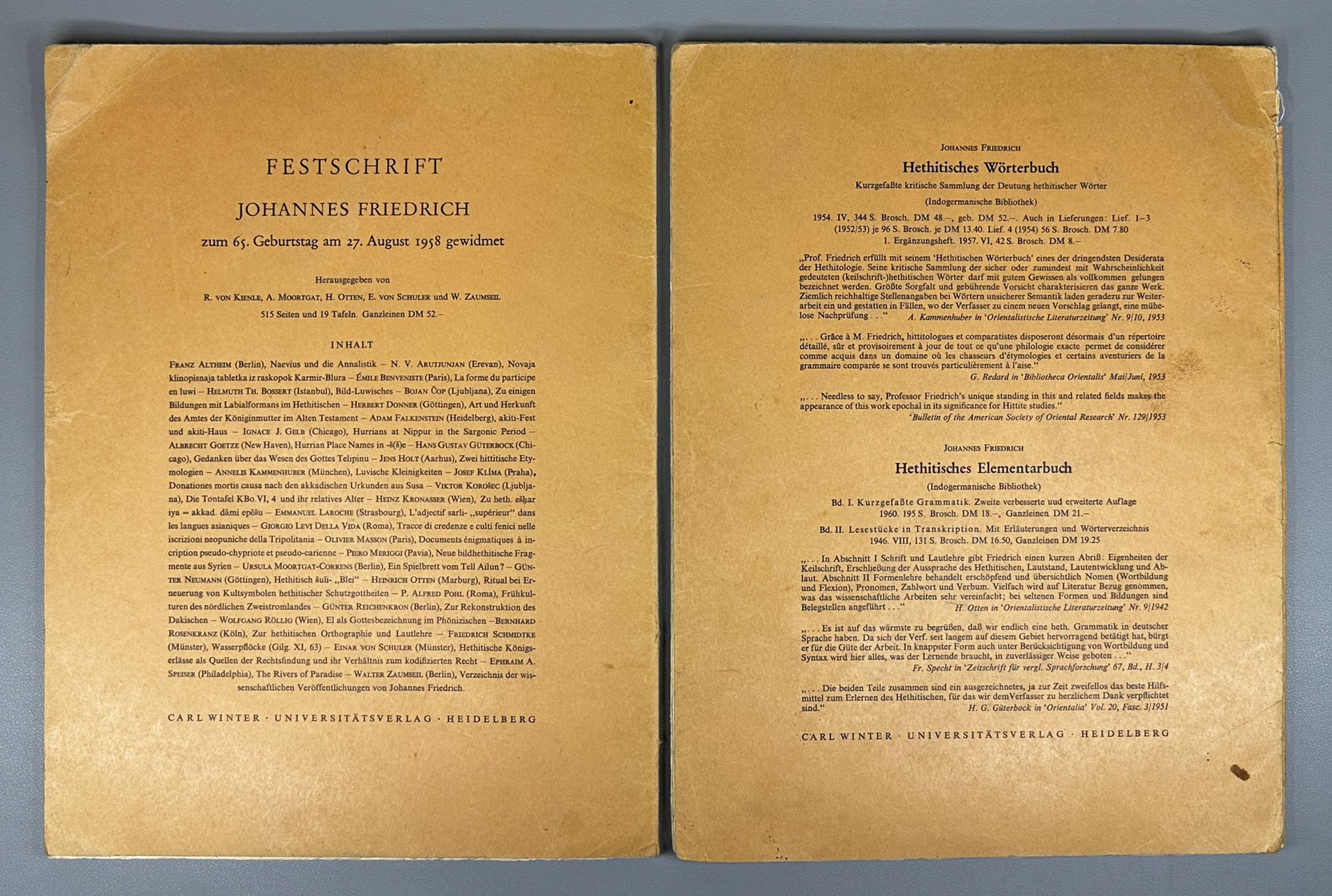 Friedrich, J. Hittite Cuneiform Reader (Hethitisches Keilschrift-Lesebuch). 2 vols. Carl Winter Universitätsverlag, 1960. In German.