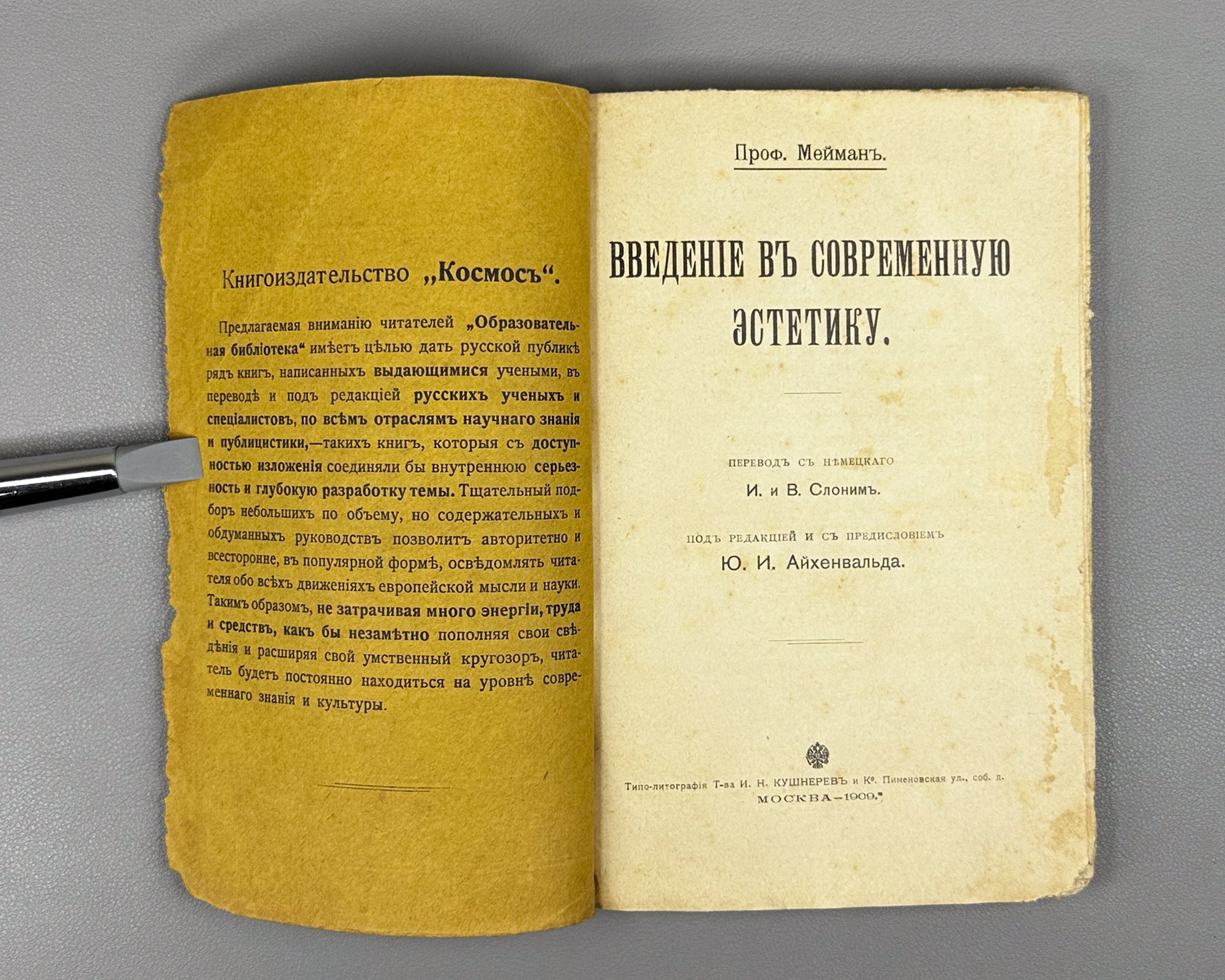 Meumann, E. Introduction to Contemporary Aesthetics (Vvedenie v sovremennuyu estetiku), 1909. In Russian.