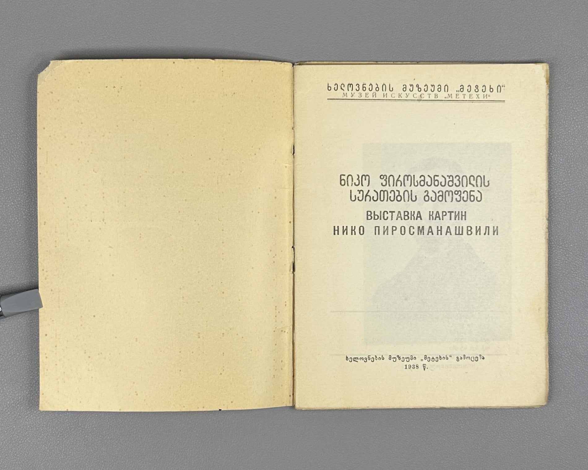 Niko Pirosmanashvili's Paintings: An Exhibition / edited by G. Bukhnikashvili ; with contributions by Mamia Dudučava, Lado Gudiashvili, Giorgi Leonidze, 1938. In Georgian and Russian.