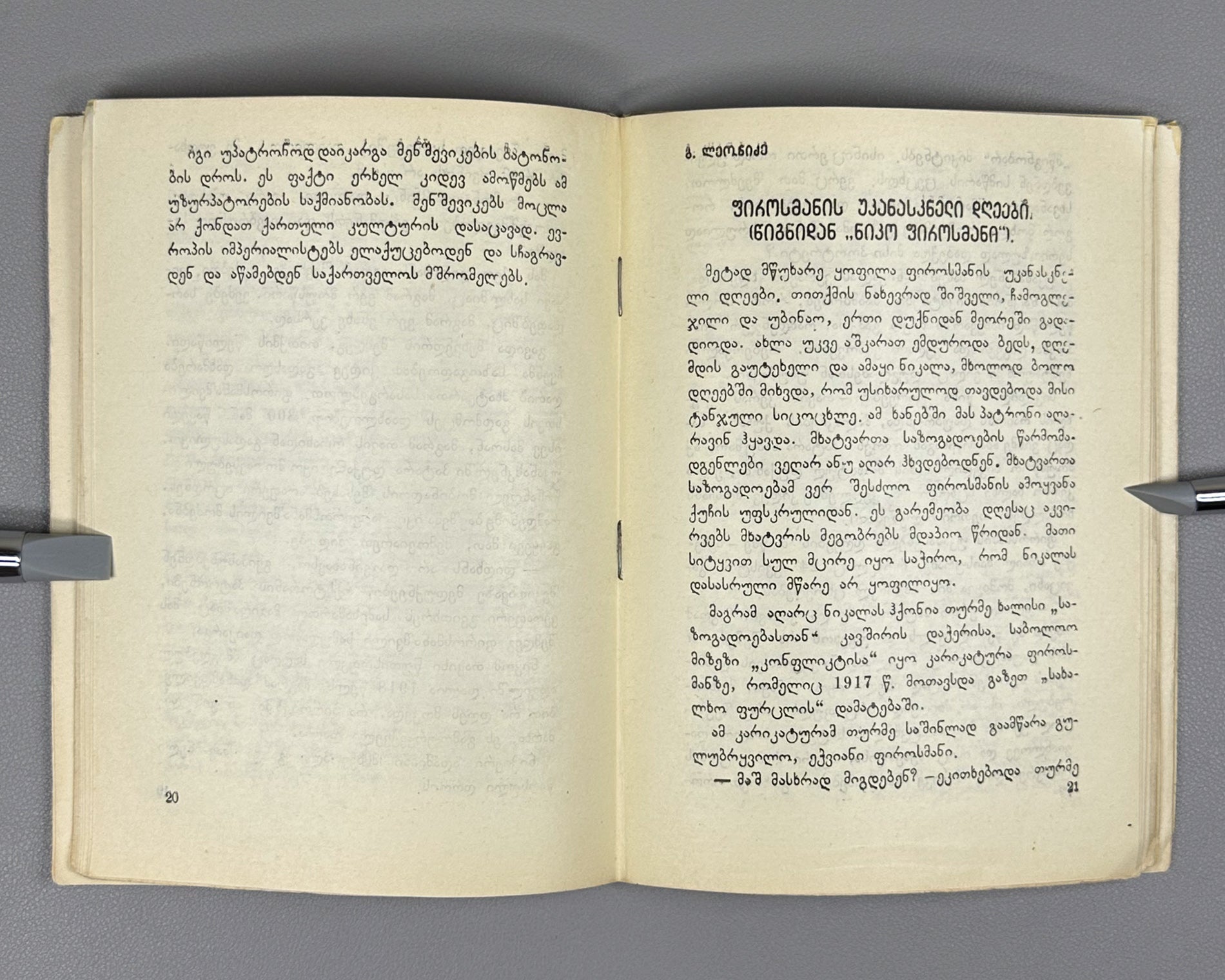 Niko Pirosmanashvili's Paintings: An Exhibition / edited by G. Bukhnikashvili ; with contributions by Mamia Dudučava, Lado Gudiashvili, Giorgi Leonidze, 1938. In Georgian and Russian.