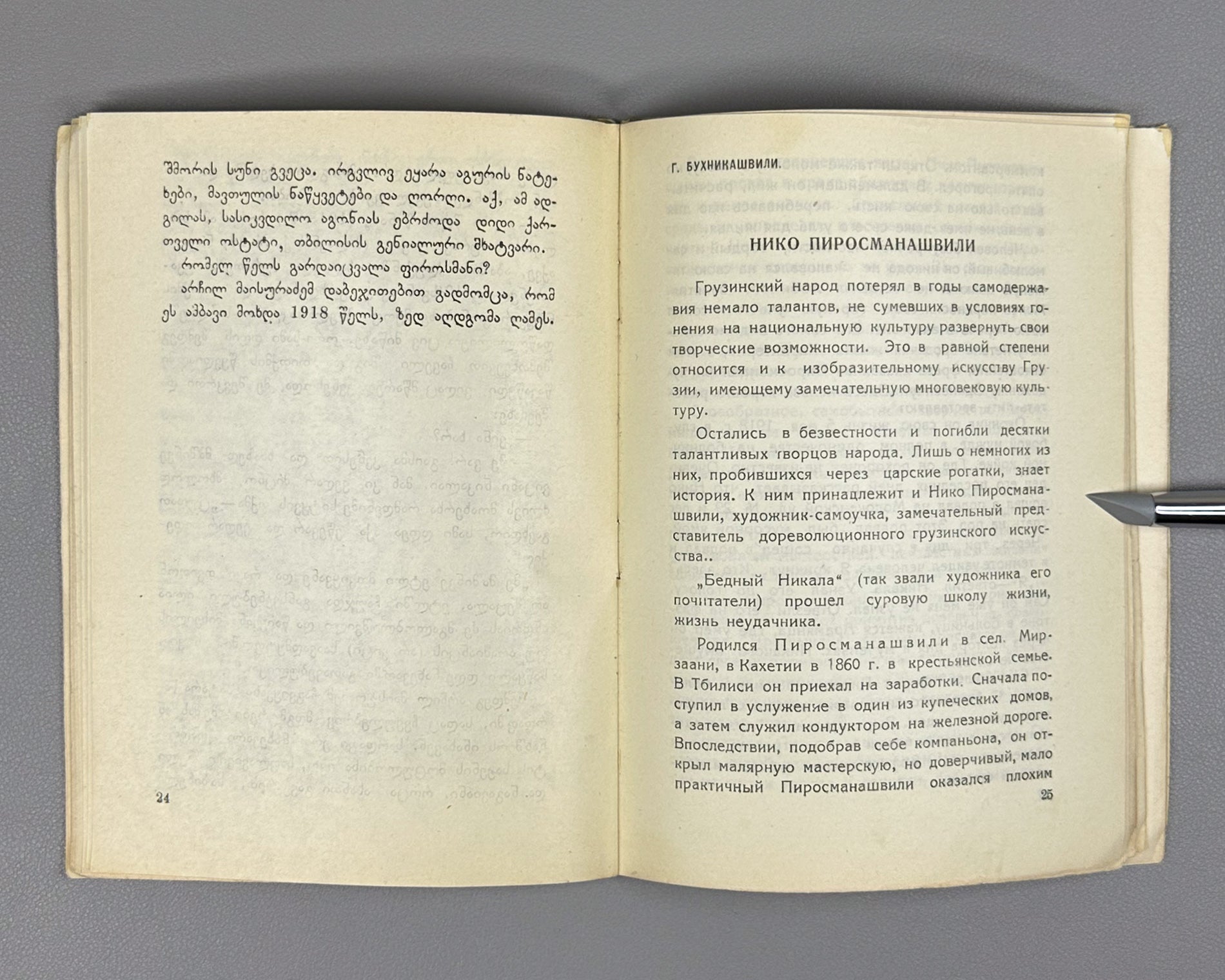 Niko Pirosmanashvili's Paintings: An Exhibition / edited by G. Bukhnikashvili ; with contributions by Mamia Dudučava, Lado Gudiashvili, Giorgi Leonidze, 1938. In Georgian and Russian.