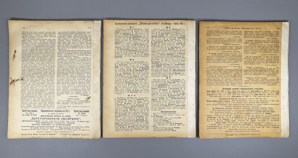 Life for All (Zhizn' dlya vsekh): Literary, Scientific, and Social Monthly Journal. Publisher V. A. Posse. Issues № 1–7 for 1911. In Russian.