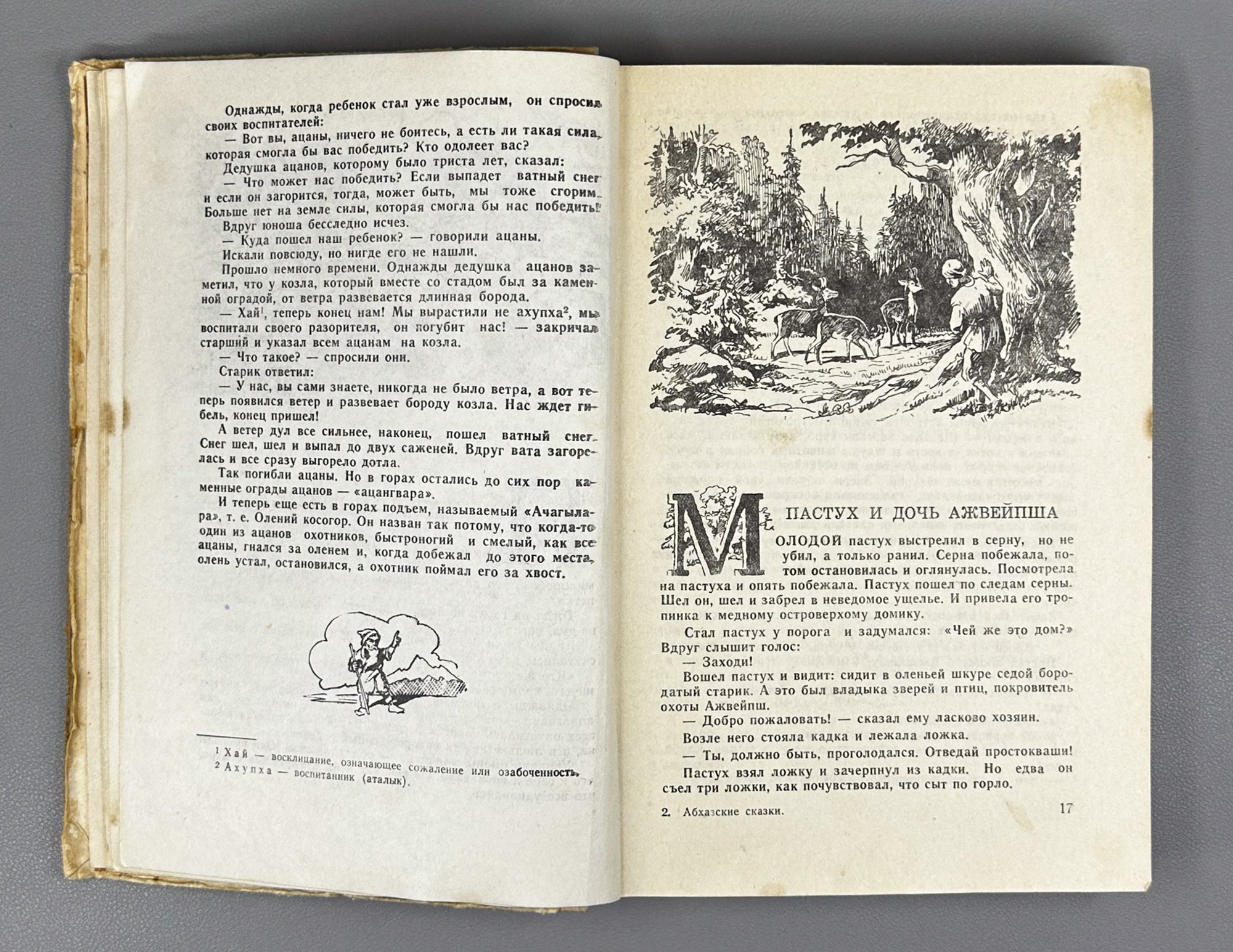 Abkhazian Tales (Abkhazskie skazki) / Compiled, edited and translated from the Abkhaz by Kh. S. Bgazhba; illustrations by A. and M. Beletsky. Sukhumi, 1959. In Russian.