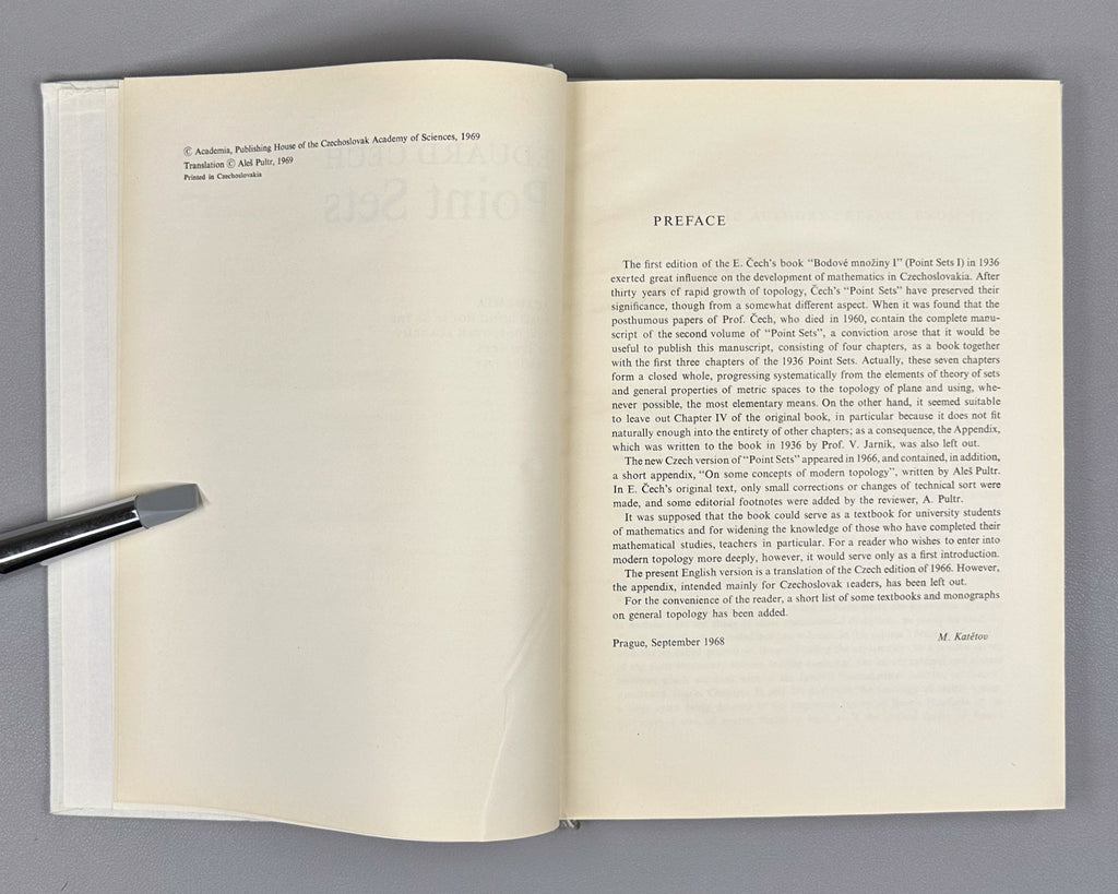 Čech, Eduard. Point Sets. Translated from the Czech by Aleš Pultr. Prague, 1969. First English edition.