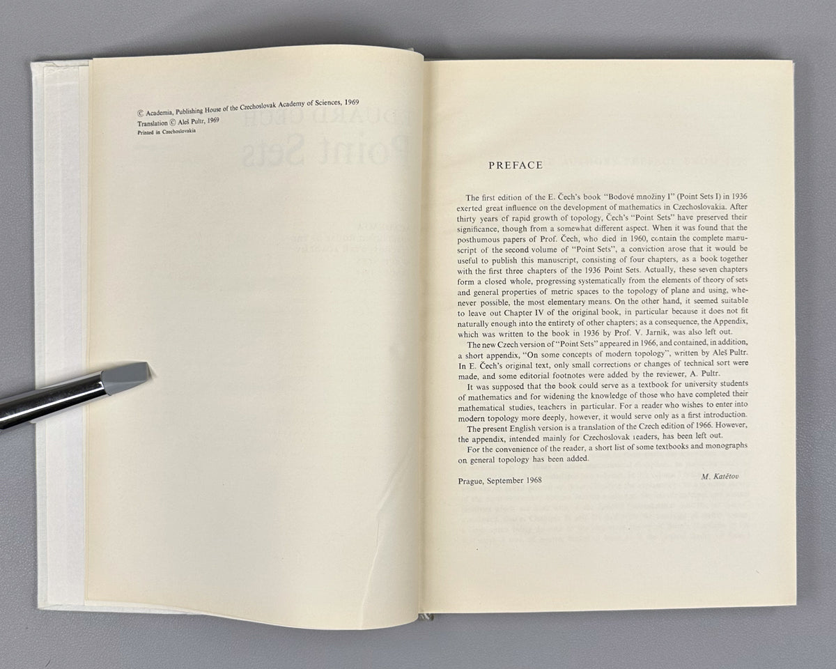 Čech, Eduard. Point Sets. Translated from the Czech by Aleš Pultr. Prague, 1969. First English edition.