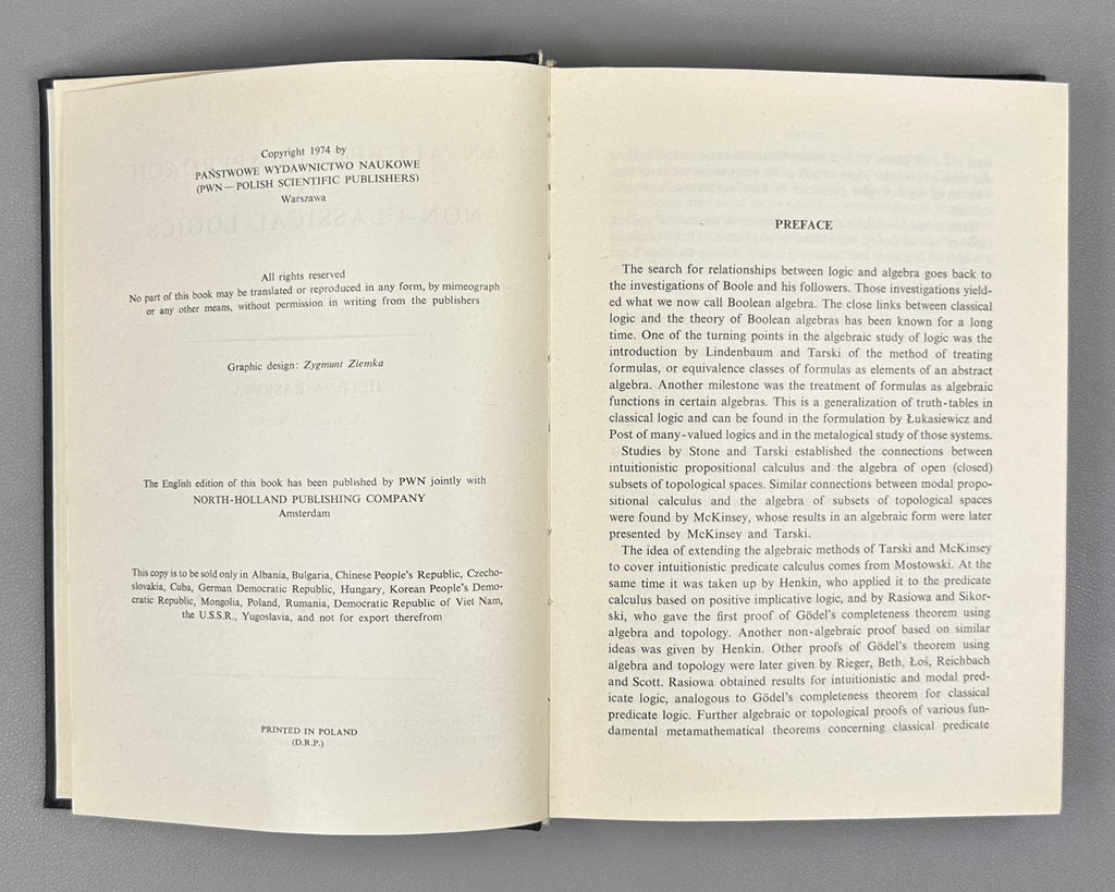 Rasiowa, H. An Algebraic Approach to Non-Classical Logics. Studies in Logic and the Foundations of Mathematics, vol. 78. First edition, 1974. In English