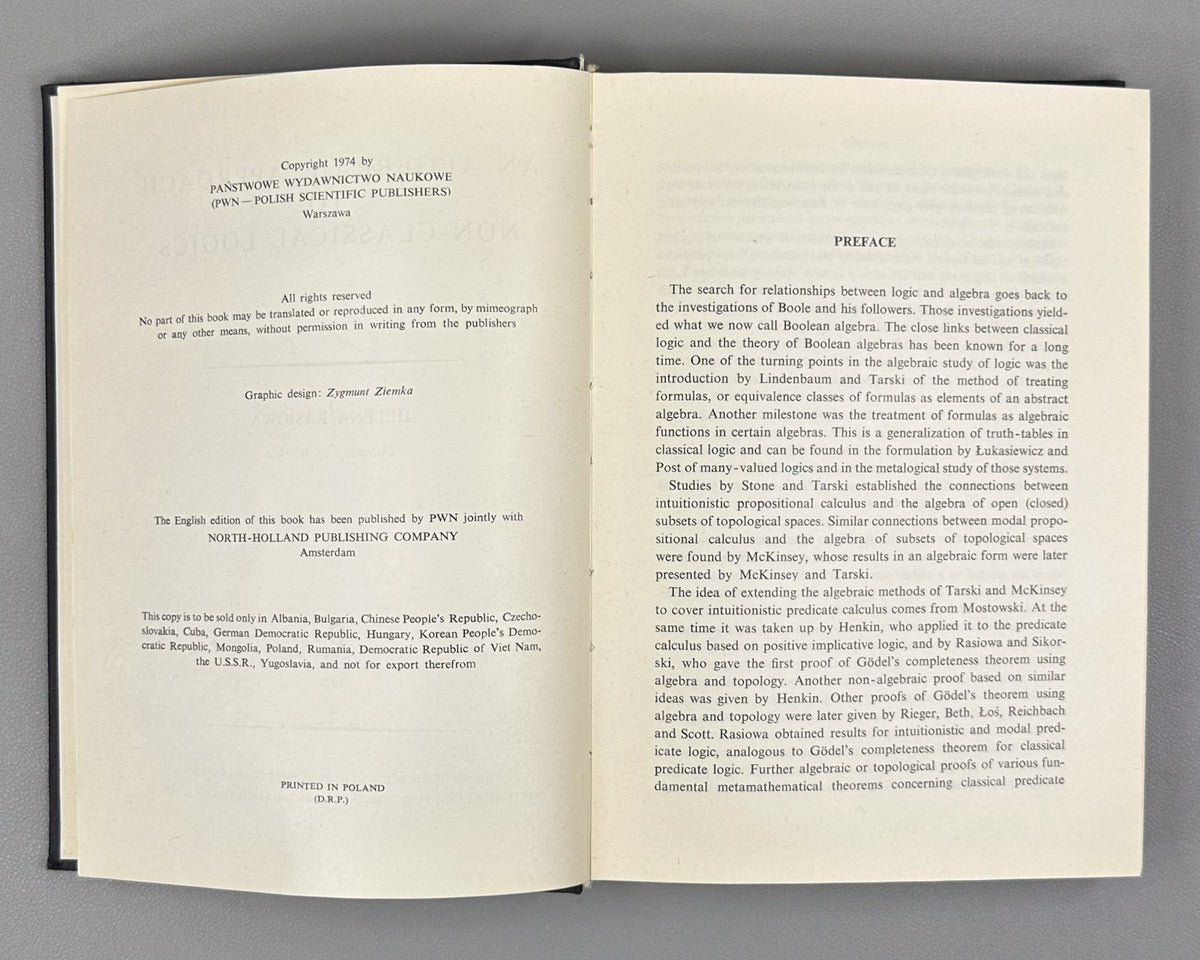 Rasiowa, H. An Algebraic Approach to Non-Classical Logics. Studies in Logic and the Foundations of Mathematics, vol. 78. First edition, 1974. In English