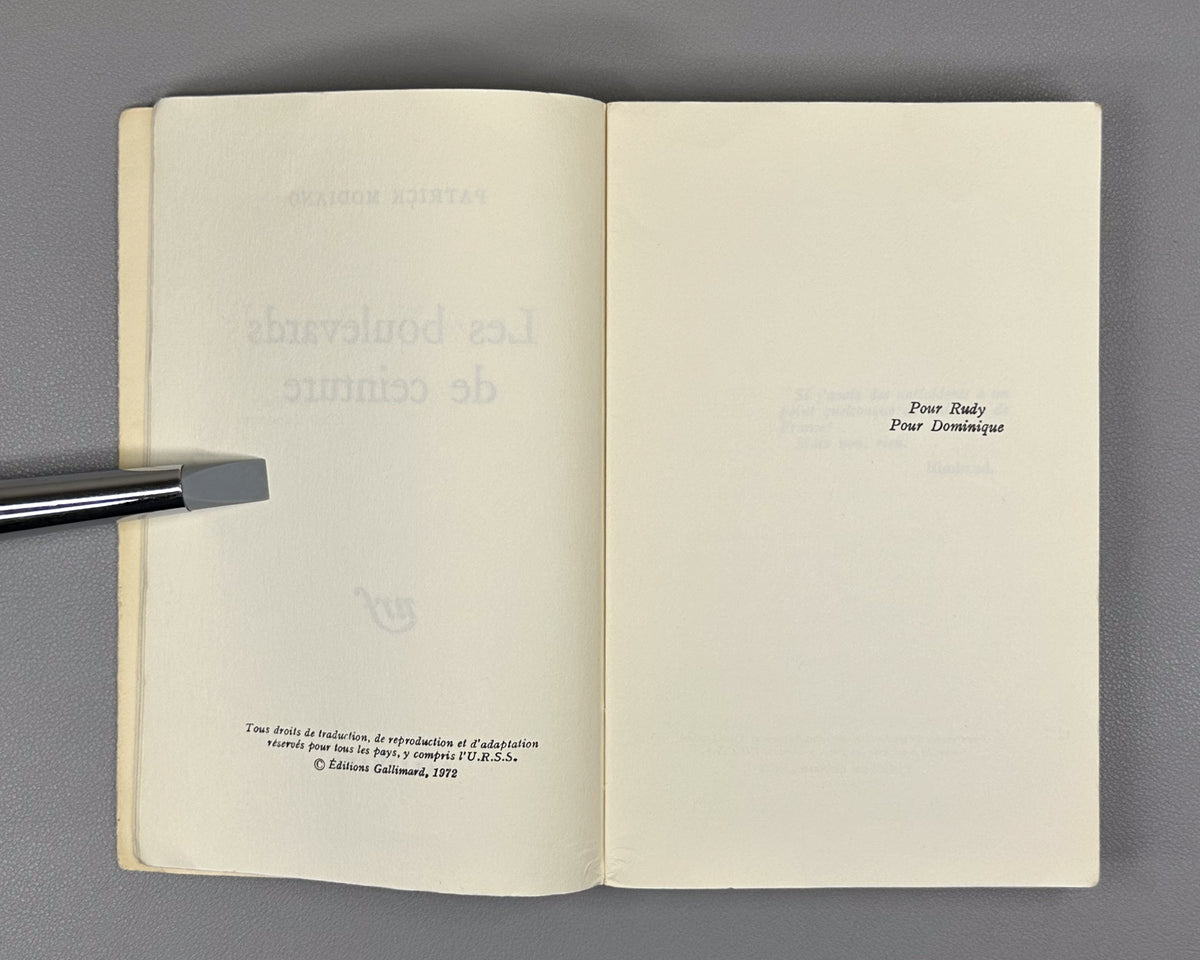 [With the original promotional band announcing the Academie francaise prize] Modiano, Patrick. Les Boulevards de ceinture. Recit. Paris: Gallimard, 1972. In French.