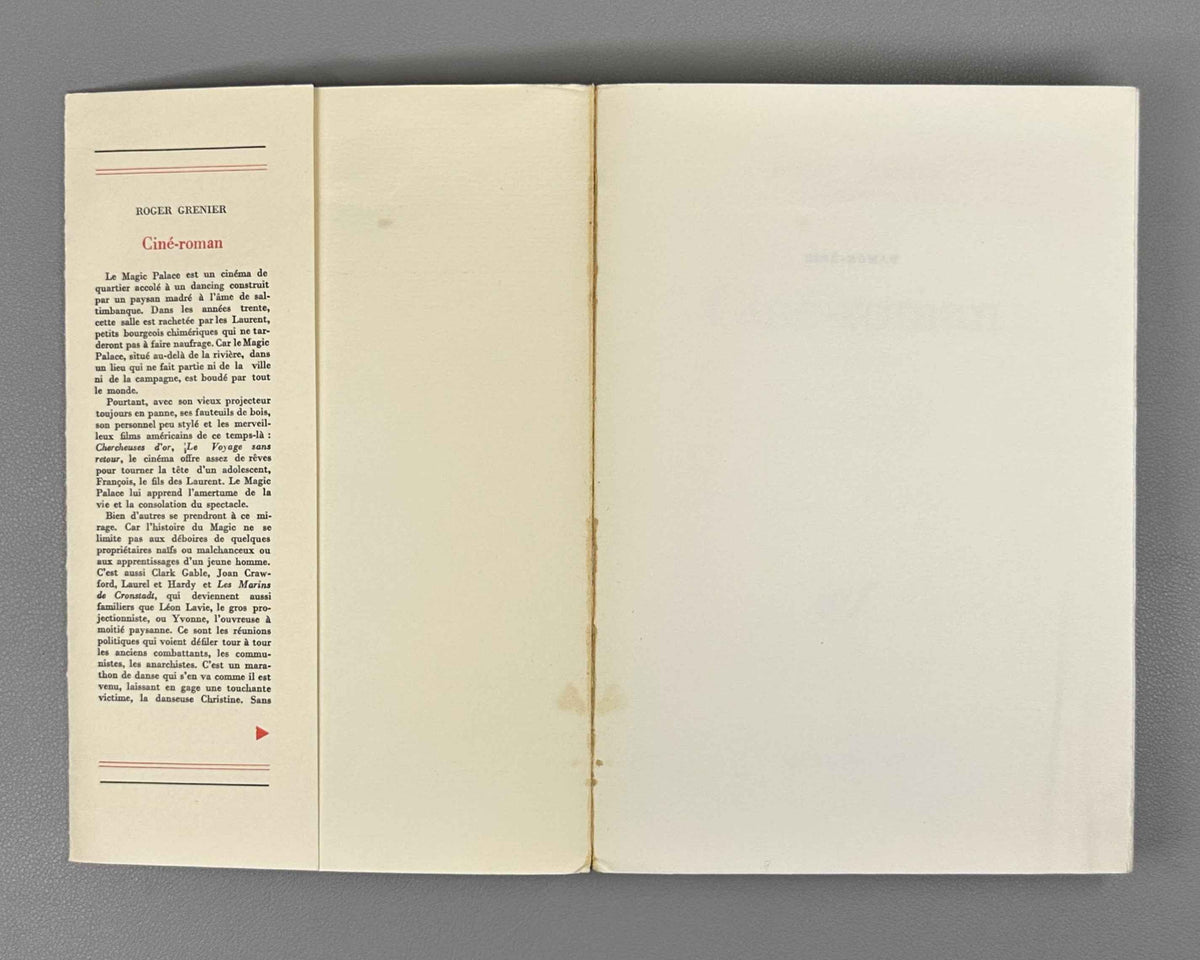 Grenier, Roger. Cine-roman. Roman. Prix Femina 1972. Paris: Gallimard (nrf), 1972. In French.