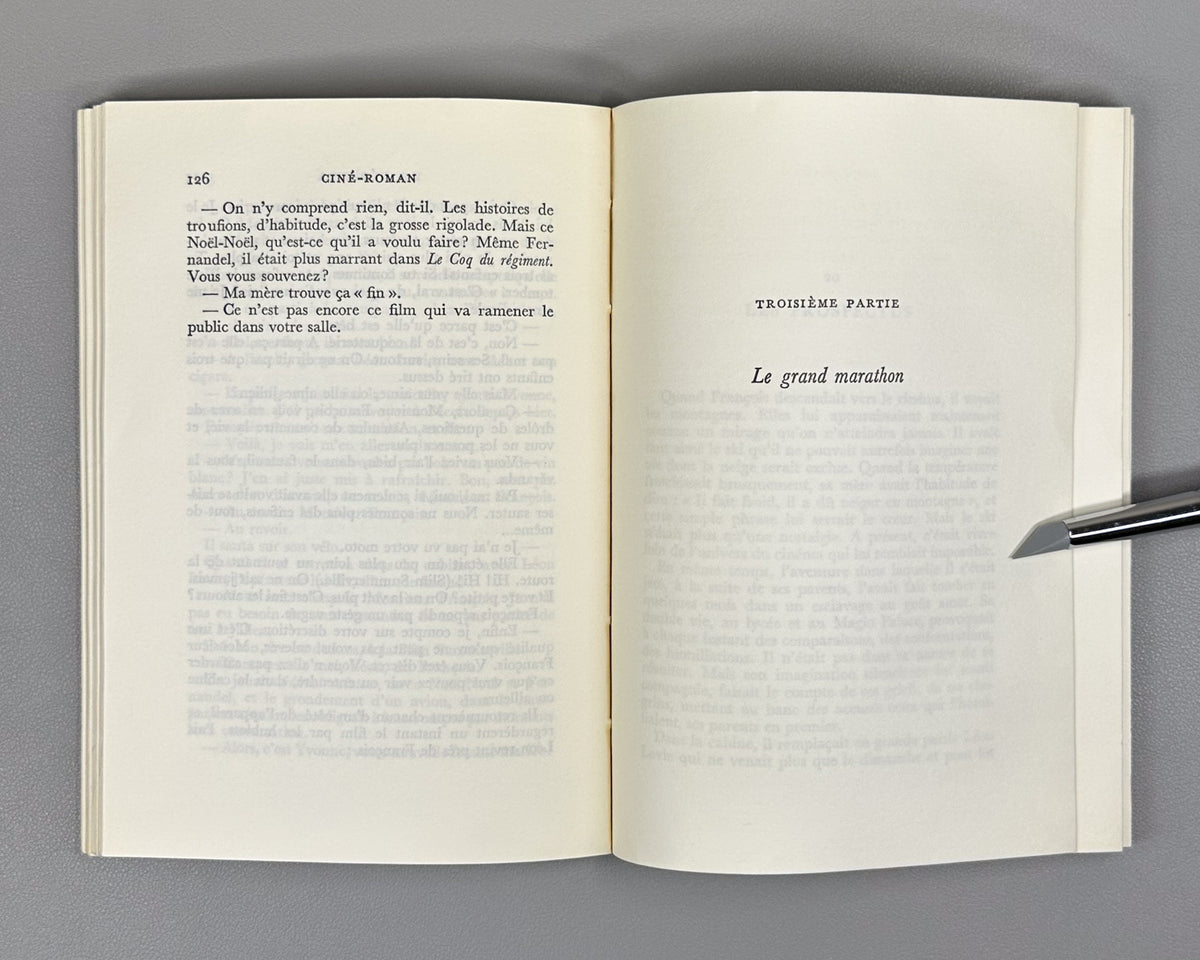 Grenier, Roger. Cine-roman. Roman. Prix Femina 1972. Paris: Gallimard (nrf), 1972. In French.