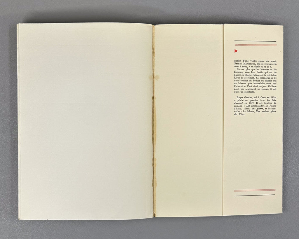 Grenier, Roger. Cine-roman. Roman. Prix Femina 1972. Paris: Gallimard (nrf), 1972. In French.