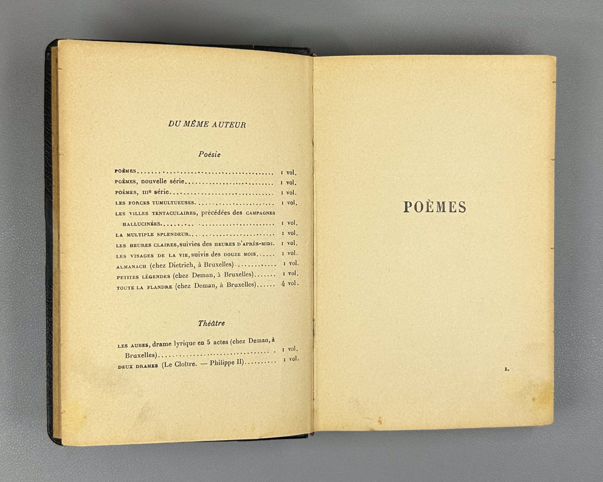 Verhaeren, Emile. Poemes (Nouvelle Serie) : Les Soirs, Les Debacles, Les Flambeaux noirs. Neuvieme edition. Paris, 1914. In French.