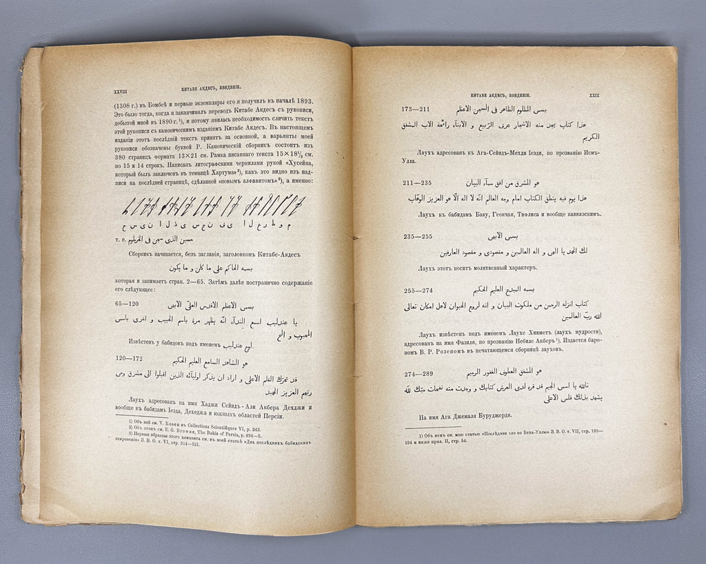 Tumansky, A. Kitáb-i-Aqdas: The Most Holy Book of the Contemporary Baha'is (Kitabe Akdes: Svyashchenneyshaya kniga sovremennykh Babidov). In Russian and Arabic. First edition.