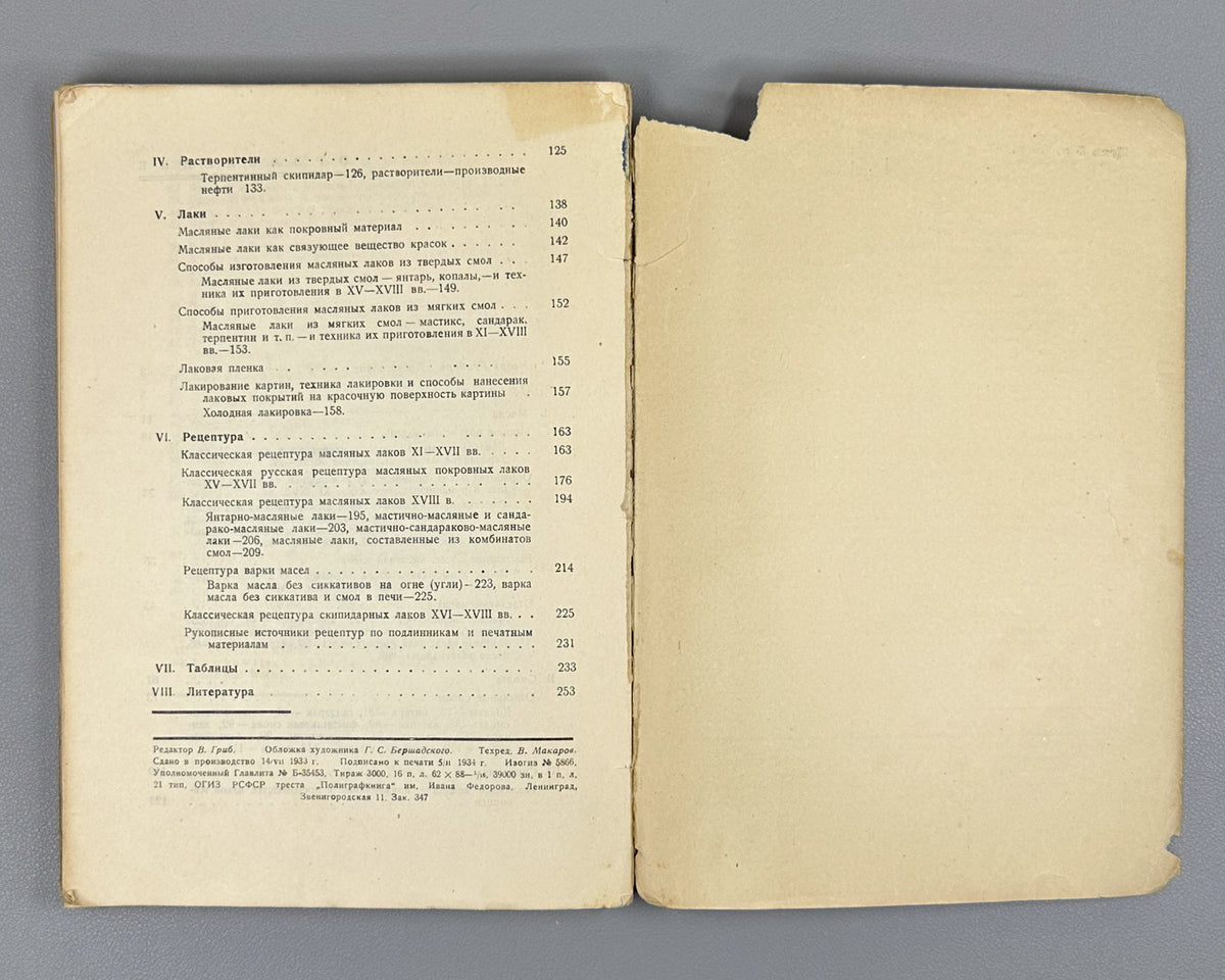 Vinner, A. Varnishes and Their Use in Painting (Laki i ikh primenenie v zhivopisi). Edited by I. Grabar, cover design by G. Bershadsky, 1934. In Russian.