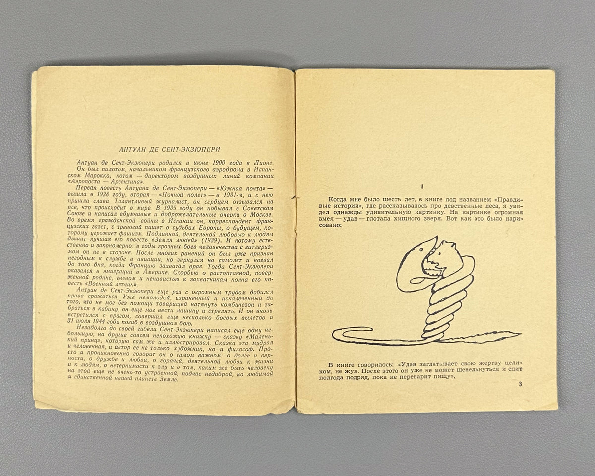 Saint-Exupéry, Antoine de. The Little Prince (Malenkiy prints). A Tale / illustrated by the author ; translated by Nora Gal, 1960. First edition in Russian.