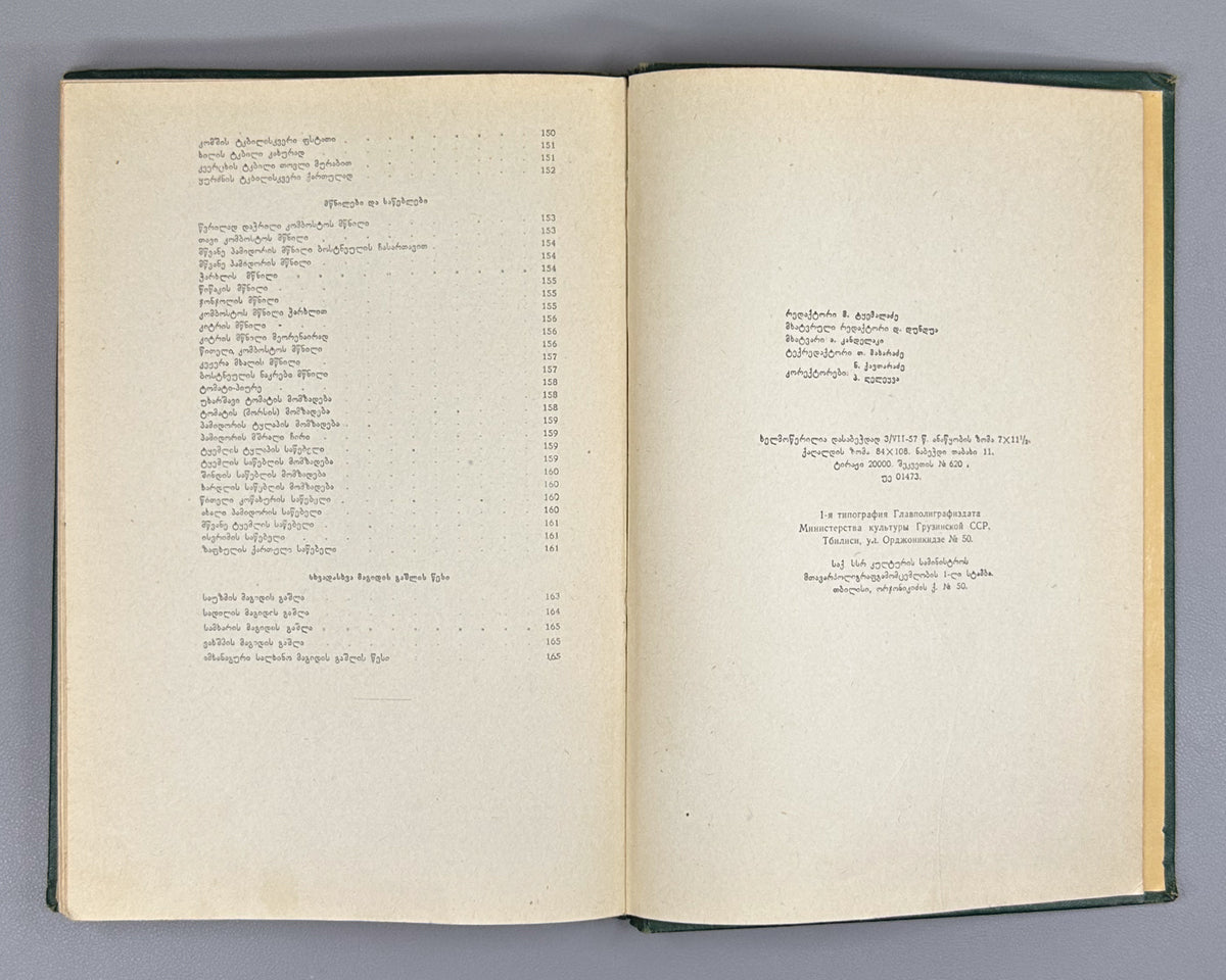 Bakradze, K. Georgian and Oriental Cuisine (Kartuli da aghmosavluri k'erdzebis samzareulo). Illustrated by A. Kandelaki, 1957. In Georgian.