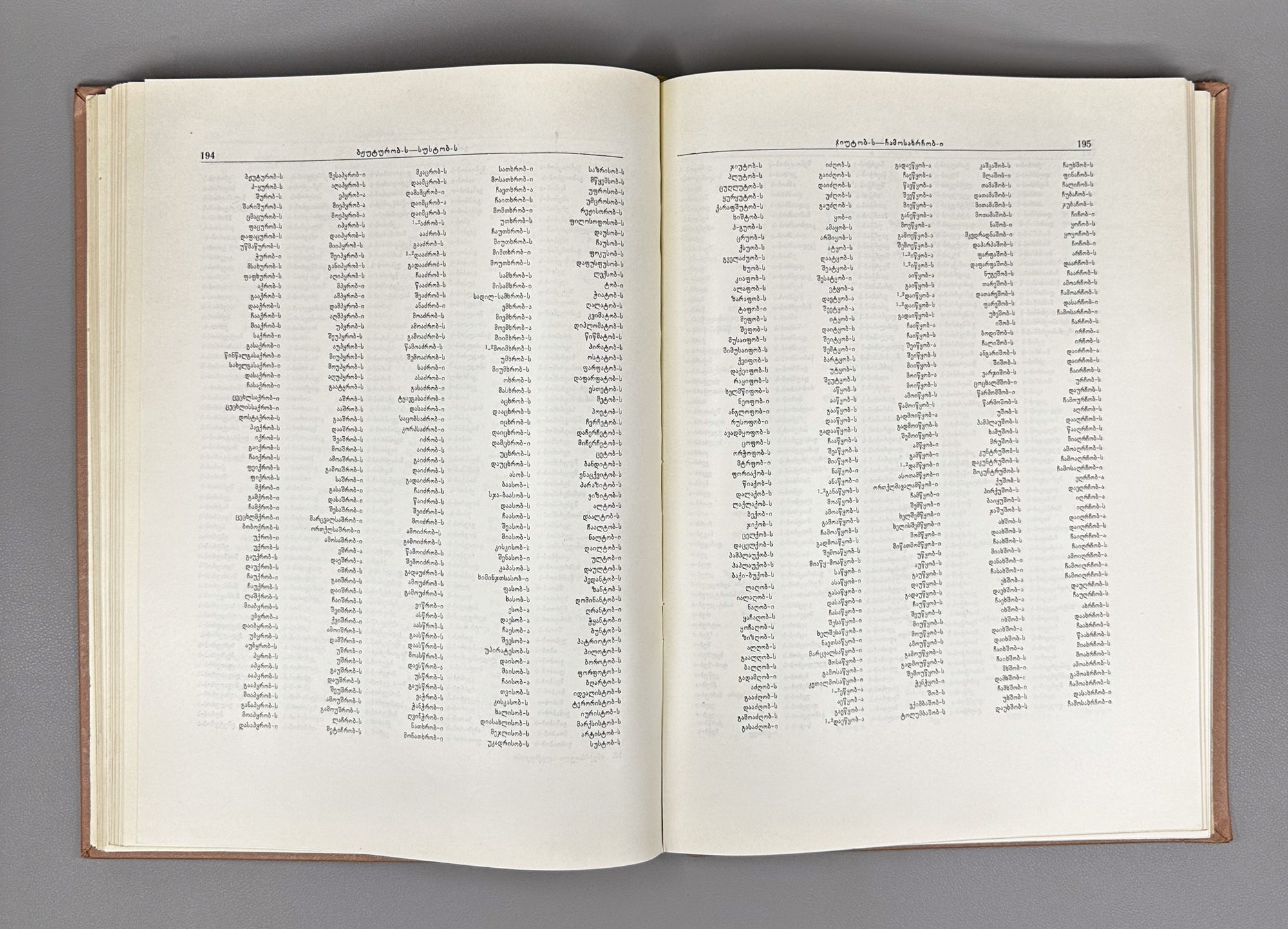 Pochkhua, B. Inversion Dictionary: Based on the Explanatory Dictionary of the Georgian Language (Inversiuli leksikoni). 1967. In Georgian.