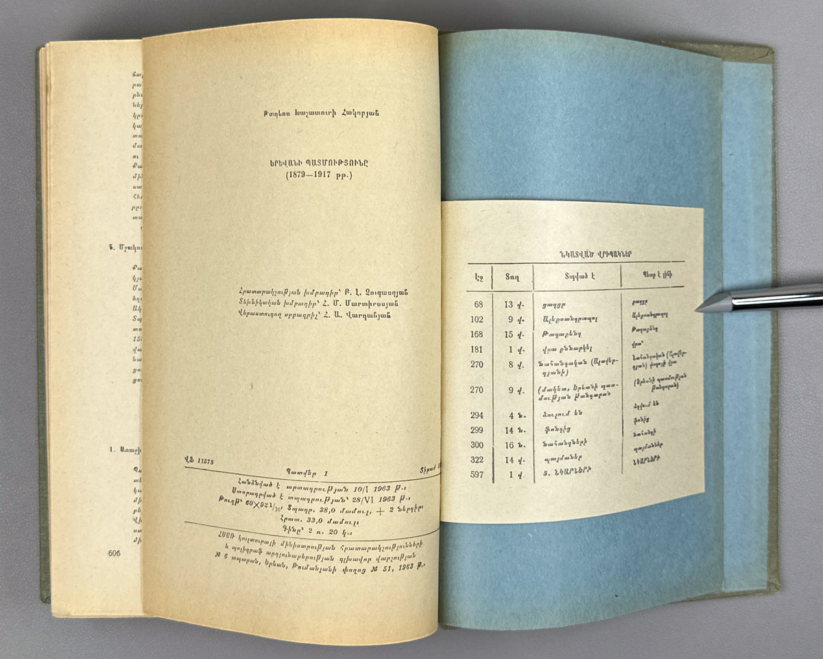 Hakobyan, T. The History of Yerevan (1879-1917) (Erevani patmutyune). First edition, 1963. In Armenian.