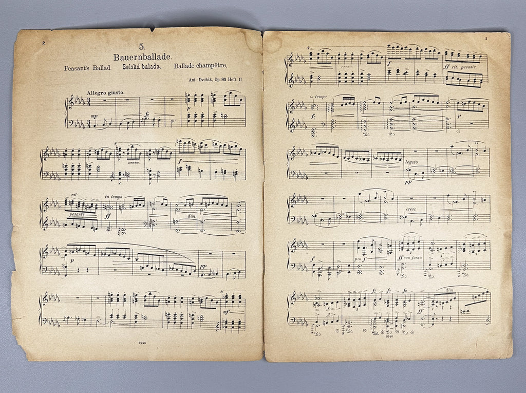 Lot of 3 Antique Sheet Music Editions: Dvořák, Liadow, Rubinstein. Piano Solo. Leipzig, Berlin, Paris, c. 1890s-1900s. In French and German.