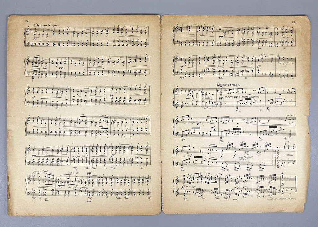 Lot of 3 Antique Sheet Music Editions: Dvořák, Liadow, Rubinstein. Piano Solo. Leipzig, Berlin, Paris, c. 1890s-1900s. In French and German.