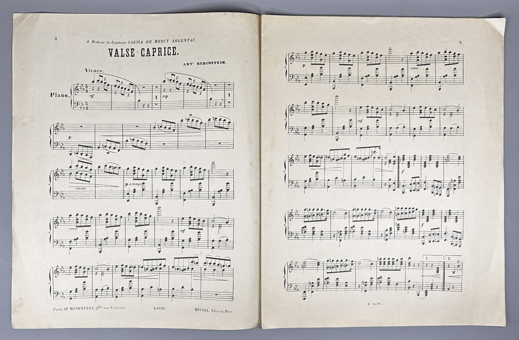 Lot of 3 Antique Sheet Music Editions: Dvořák, Liadow, Rubinstein. Piano Solo. Leipzig, Berlin, Paris, c. 1890s-1900s. In French and German.