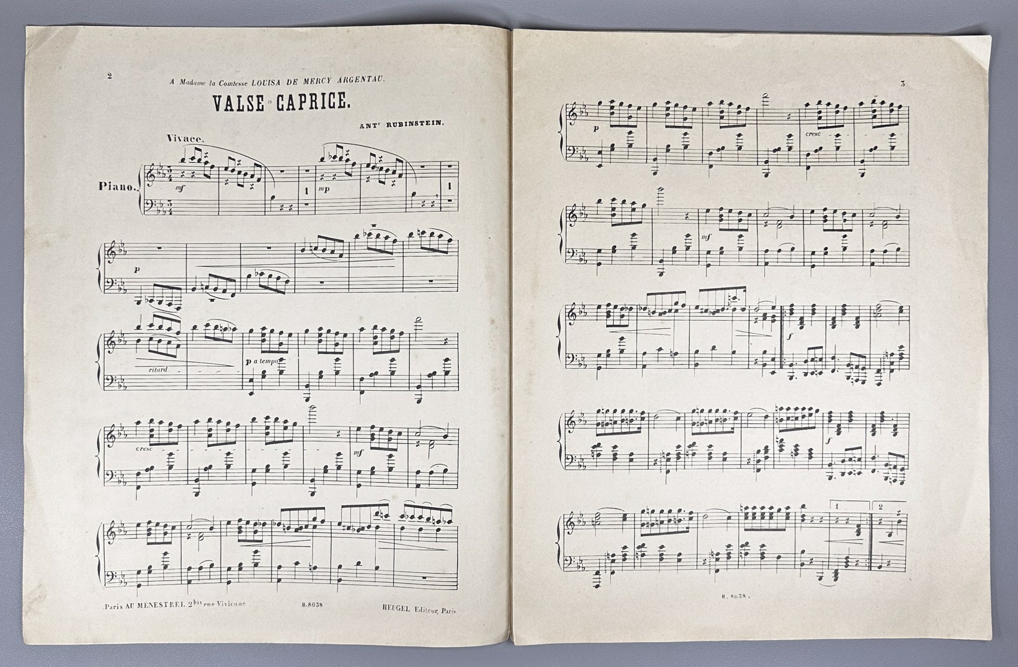 Lot of 3 Antique Sheet Music Editions: Dvořák, Liadow, Rubinstein. Piano Solo. Leipzig, Berlin, Paris, c. 1890s-1900s. In French and German.