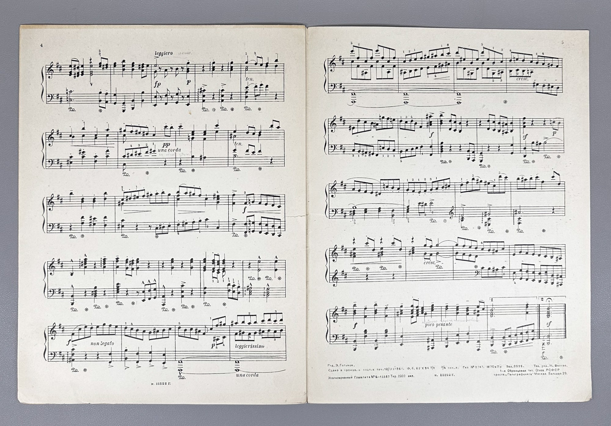 Lot of 5 Soviet Sheet Music Editions: Johann Sebastian Bach. Piano Solo. Moscow, Petrograd, Kiev: Muzgiz / Muzsektor / K.M.P., 1920s-1936. In Russian and German.