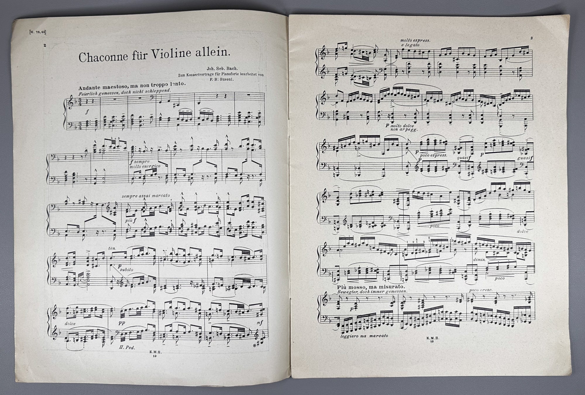 Lot of 5 Soviet Sheet Music Editions: Johann Sebastian Bach. Piano Solo. Moscow, Petrograd, Kiev: Muzgiz / Muzsektor / K.M.P., 1920s-1936. In Russian and German.