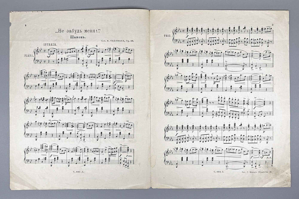 Tideman, K. Do Not Forget Me! (Ne zabud menya!). Chaconne, Op. 36. Piano Solo. 1890s-1910s. In Russian.