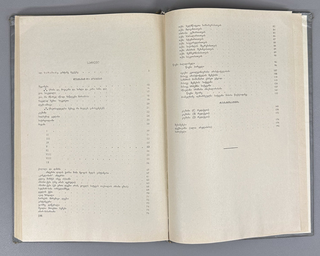Vakhtang VI, King of Kartli. Poems and Narrative Poems (Leksebi da poemebi). Edited with a foreword by Al. Baramidze, 1975. In Georgian.