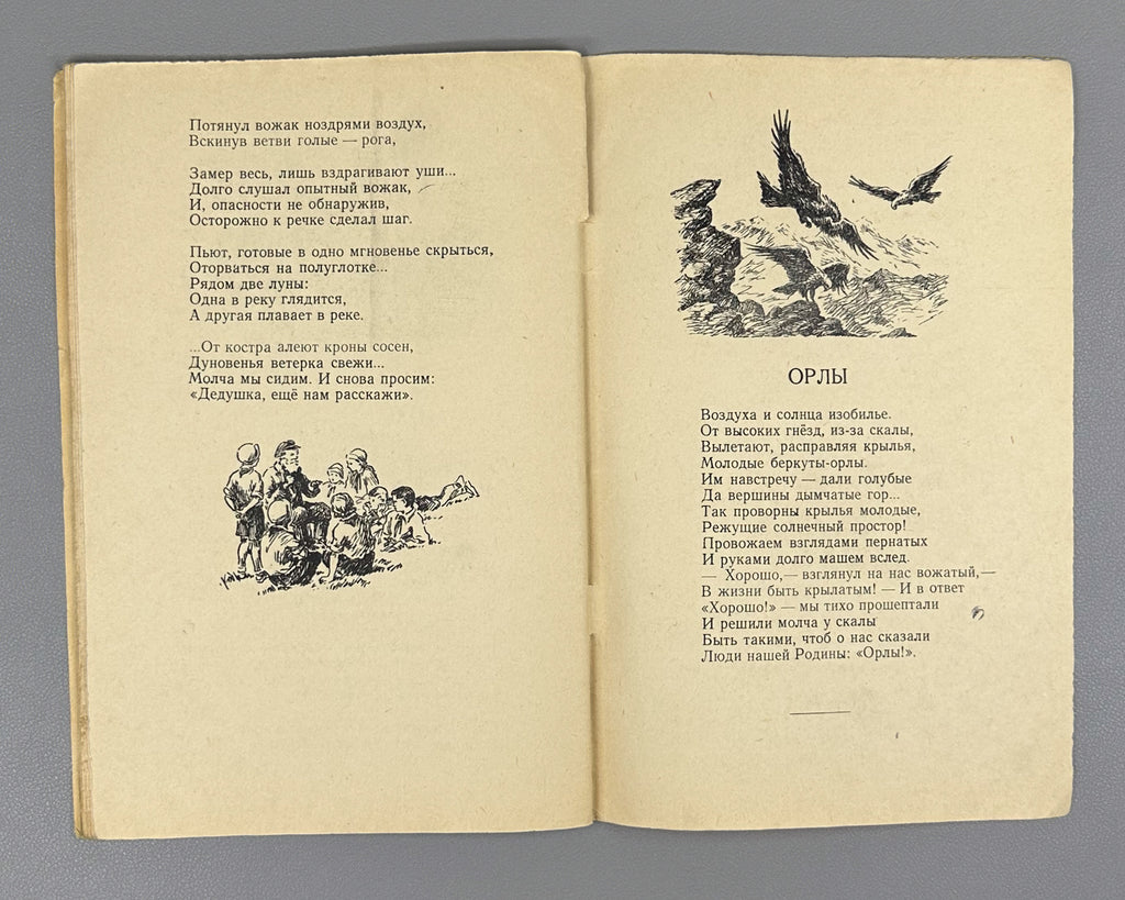 Ivanov, Ivan. Friendship Campfire: Poems for Children (Kostyor druzhby: stikhi). Design by S. Alyukhin. Chelyabinsk, 1953. In Russian.