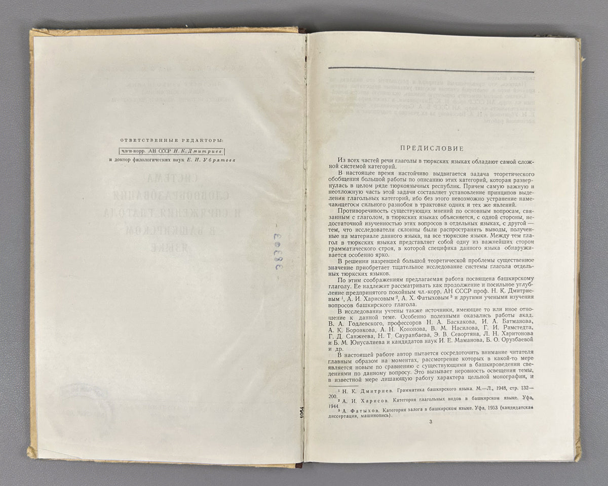 Yuldashev, Akhnef. System of Word Formation and Conjugation of the Verb in the Bashkir Language (Sistema slovoobrazovaniia i spriazheniia glagola v bashkirskom iazyke). First edition, 1958. In Russian.