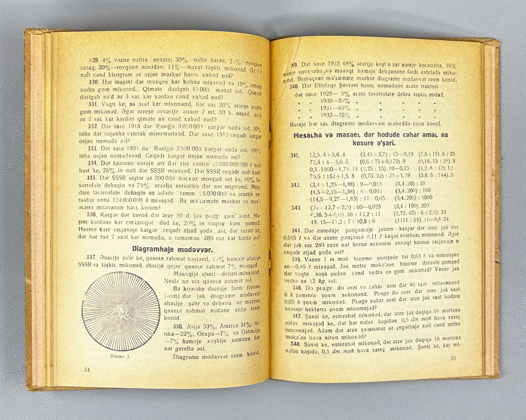 Popova, N. S. A Collection of Arithmetic Problems and Exercises for the Primary School, Part II (Mecmueje mesael ve temrinate hesab: beraje mekatebe ebtedai. Qesmete II-om). 1933. In Persian (Farsi), in the Soviet Latin script.