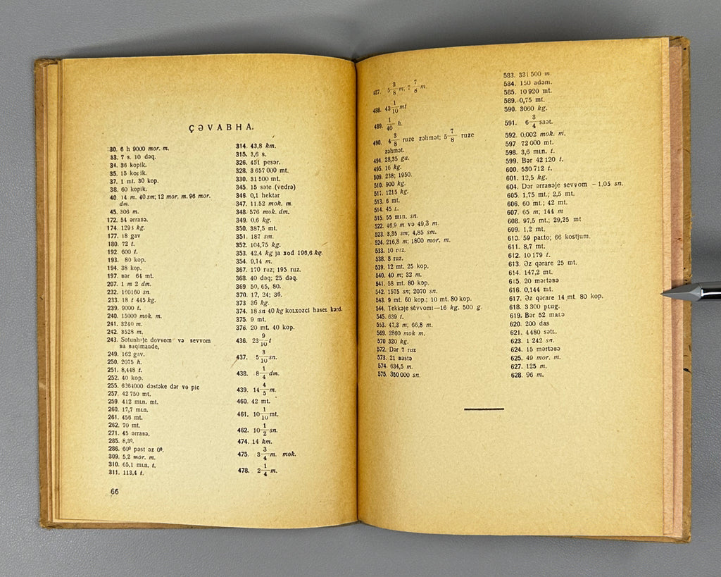 Popova, N. S. A Collection of Arithmetic Problems and Exercises for the Primary School, Part II (Mecmueje mesael ve temrinate hesab: beraje mekatebe ebtedai. Qesmete II-om). 1933. In Persian (Farsi), in the Soviet Latin script.