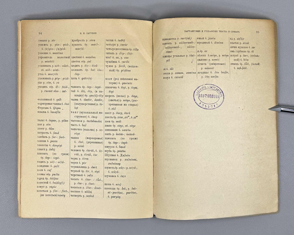 [First edition] Zarubin, I. I. Bartang and Rushan Texts and Dictionary (Bartangskie i rushanskie teksty i slovar). 1937. In Russian, with texts in Bartangi and Rushani.