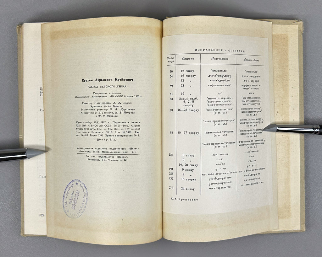 Kreinovich, E. The Ket Verb (Glagol ketskogo yazyka). First edition, 1968. In Russian.