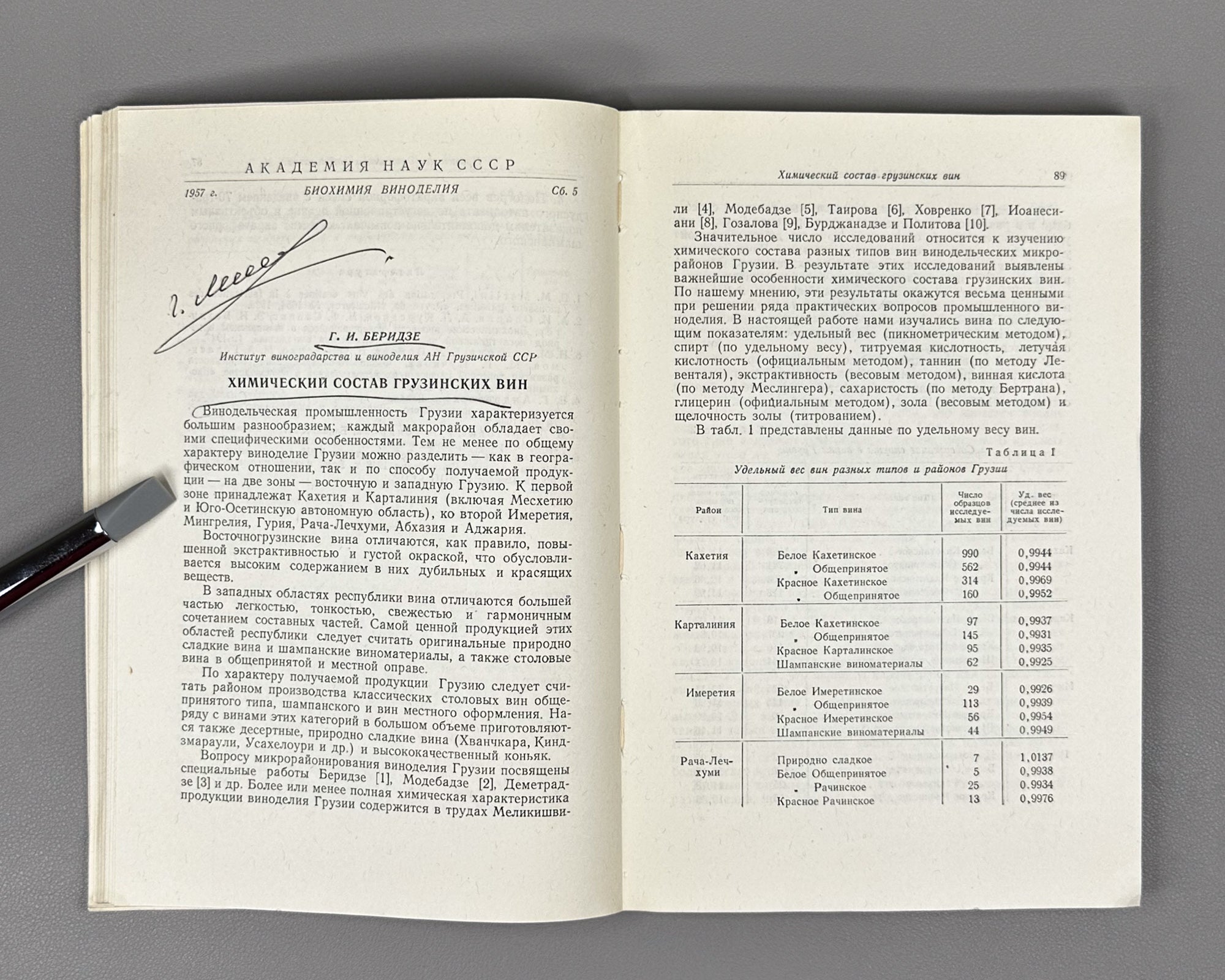 [Signed] Biochemistry of Winemaking. Collection Five (Биохимия виноделия. Сборник пятый). 1957. In Russian.