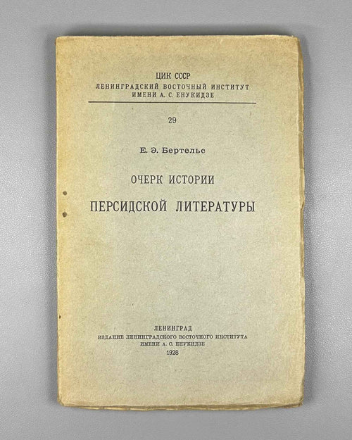 Bertels, Yevgeny. Essay on the History of Persian Literature (Ocherk istorii persidskoi literatury). First edition. Publication of the Leningrad Oriental Institute named after A. S. Enukidze, 1928. In Russian.