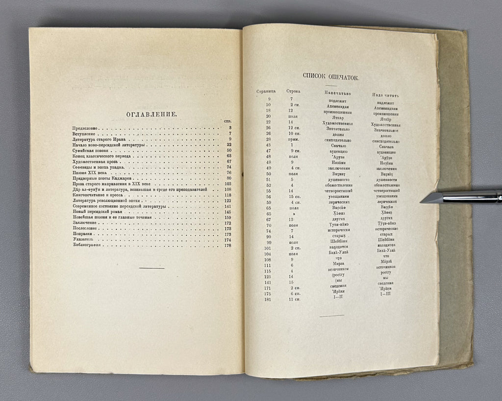 Bertels, Yevgeny. Essay on the History of Persian Literature (Ocherk istorii persidskoi literatury). First edition. Publication of the Leningrad Oriental Institute named after A. S. Enukidze, 1928. In Russian.