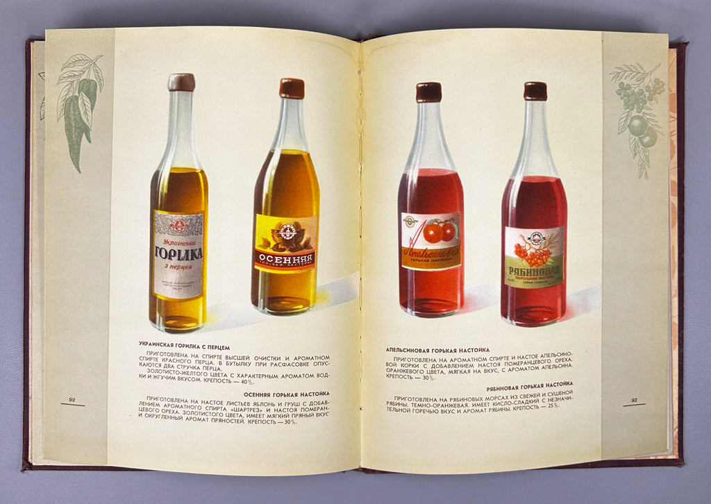 Catalogue of Liqueur and Vodka Products (Katalog likerno-vodochnykh izdeliy) / illustrated by N. I. Martynov, P. I. Tomazo, A. S. Stupin, and A. M. Yakovlev; Art-Design Combine of Pishchepromizdat MPPT USSR, 1957. In Russian.