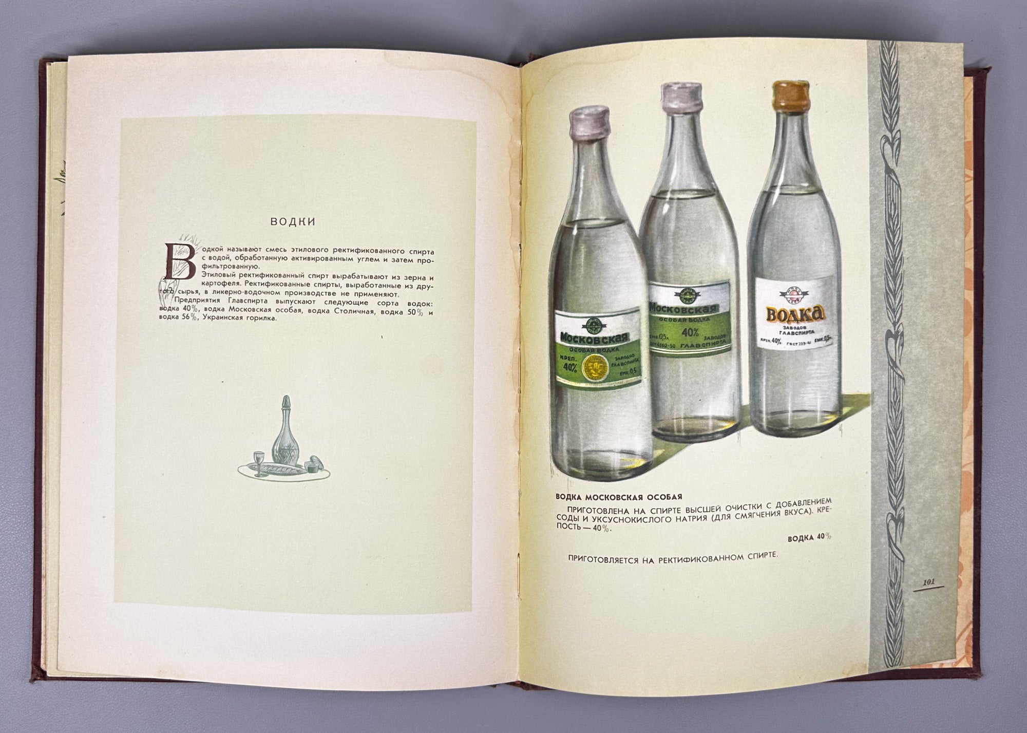 Catalogue of Liqueur and Vodka Products (Katalog likerno-vodochnykh izdeliy) / illustrated by N. I. Martynov, P. I. Tomazo, A. S. Stupin, and A. M. Yakovlev; Art-Design Combine of Pishchepromizdat MPPT USSR, 1957. In Russian.