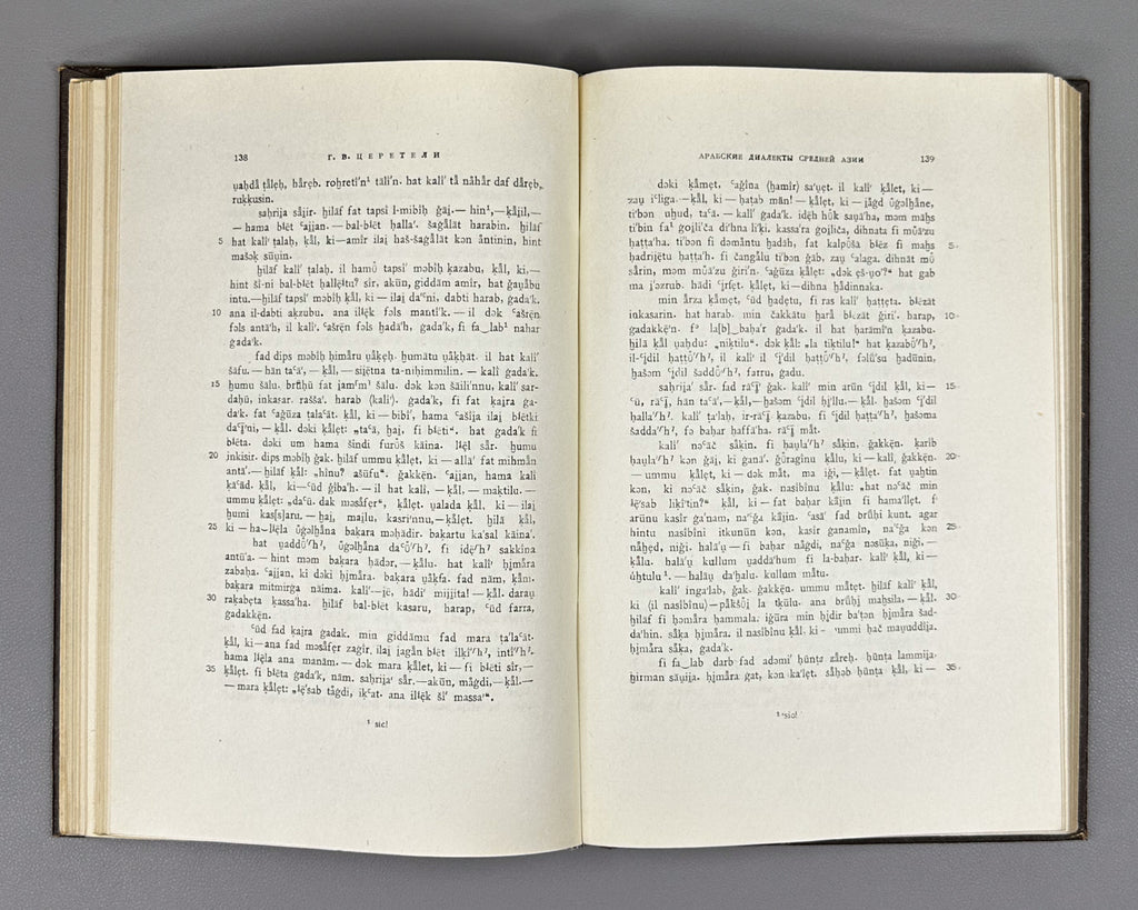 Tsereteli, G. The Arabic Dialects of Central Asia. Bukhara Arabic Dialect (Arabskiye dialekty Sredney Azii). 1956. In Russian and Arabic