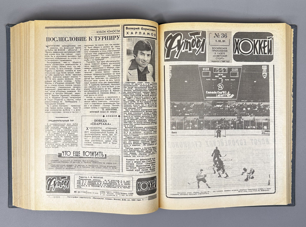 Collection of 17 Bound Volumes: "Football - Hockey" (Futbol - Khokkey) Weekly Magazine. USSR, 1973-1989. Total of 863 issues. In Russian