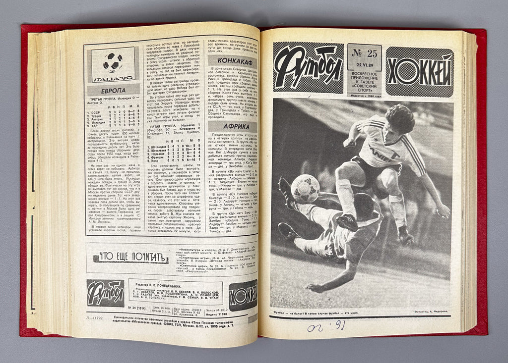 Collection of 17 Bound Volumes: "Football - Hockey" (Futbol - Khokkey) Weekly Magazine. USSR, 1973-1989. Total of 863 issues. In Russian