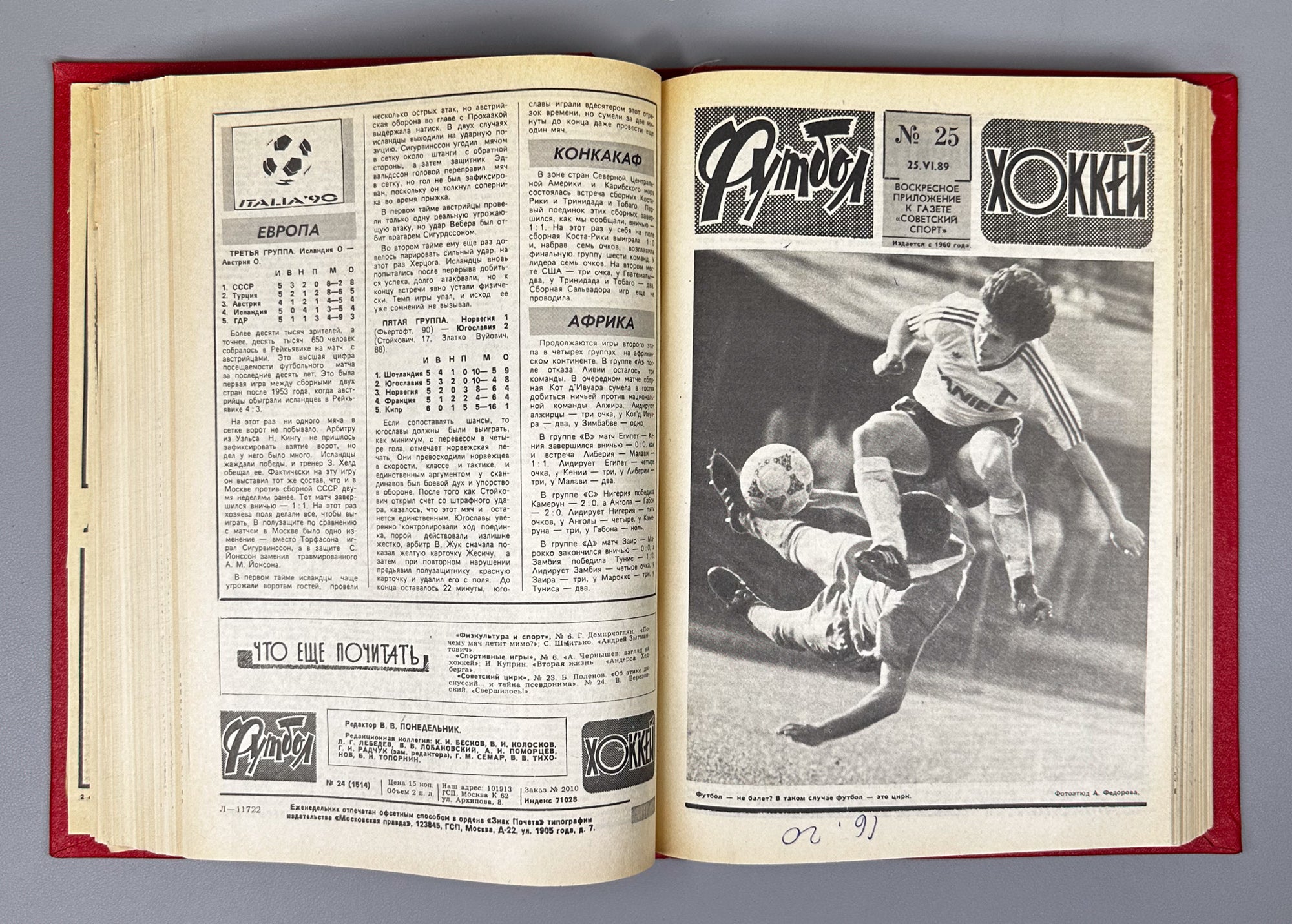Collection of 17 Bound Volumes: "Football - Hockey" (Futbol - Khokkey) Weekly Magazine. USSR, 1973-1989. Total of 863 issues. In Russian