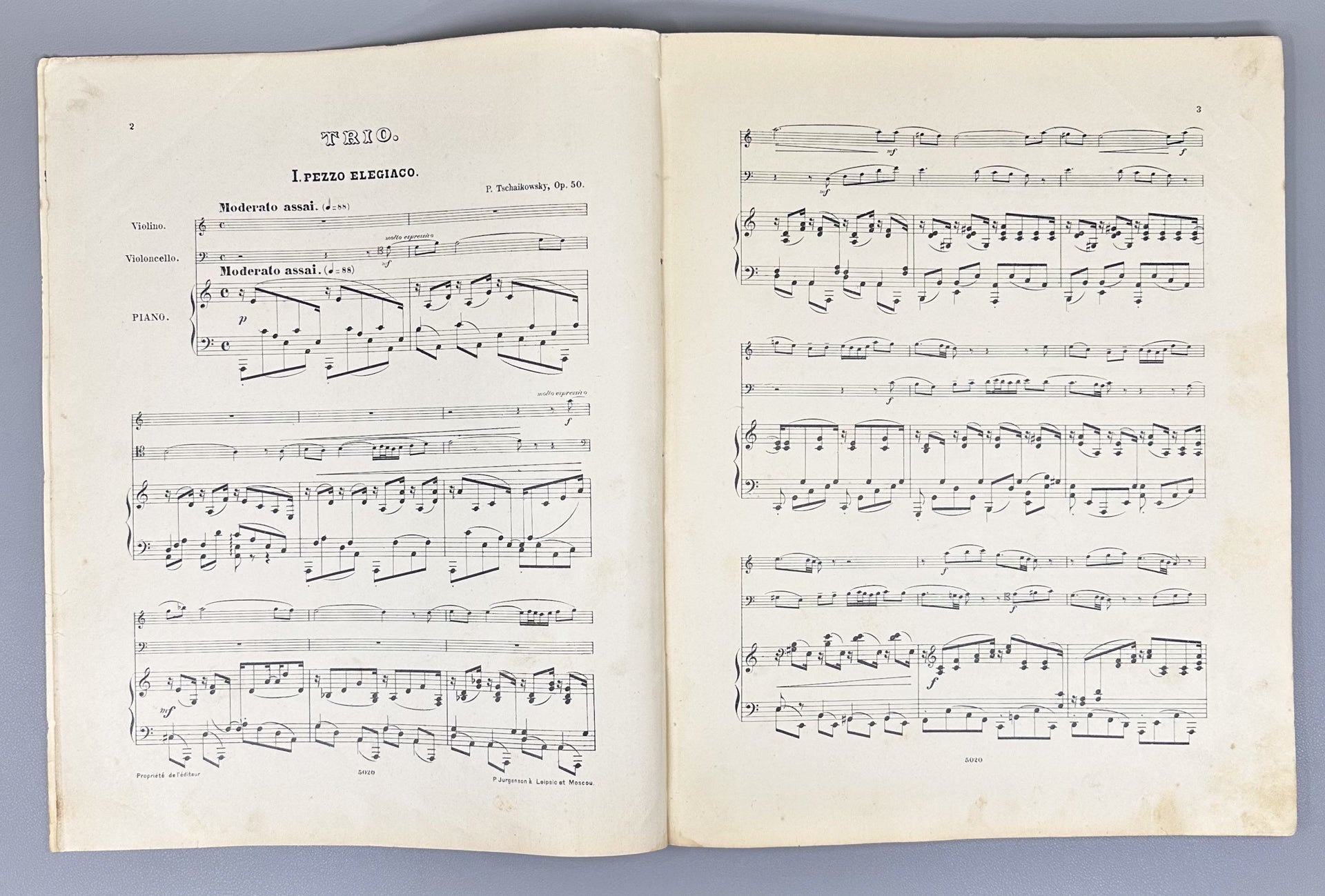 Tchaikovsky, P. I. Trio pour Piano, Violon et Violoncelle (Trio for Piano, Violin, and Cello). Op. 50, 1882. In French.
