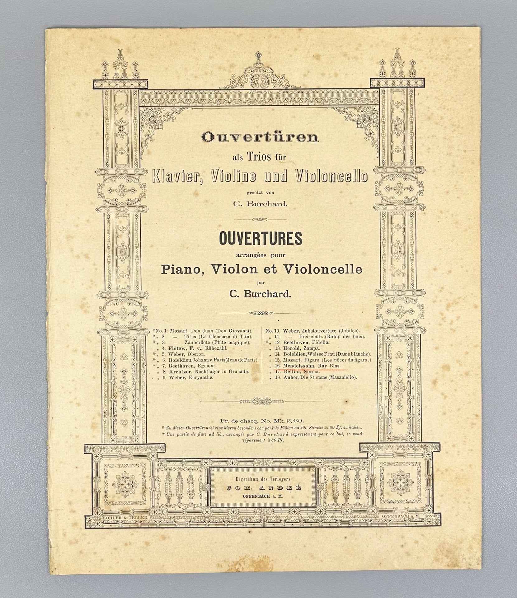 Mendelssohn-Bartholdy, F. Ouverture zu Ruy Blas: Op. 95. Arranged by C. Burchard, 1887. In German.