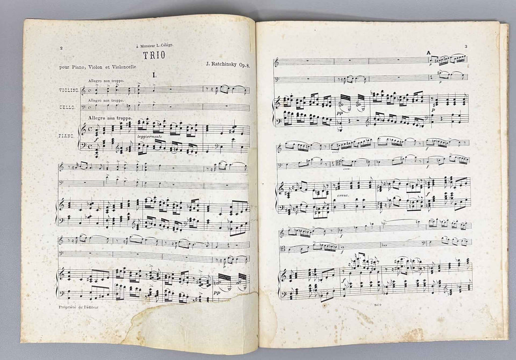 Ratchinsky, I. Trio (en La mineur) pour Piano, Violon et Violoncelle: Op. 8. Dedicated to Monsieur L. Célépy, 1894. In French.