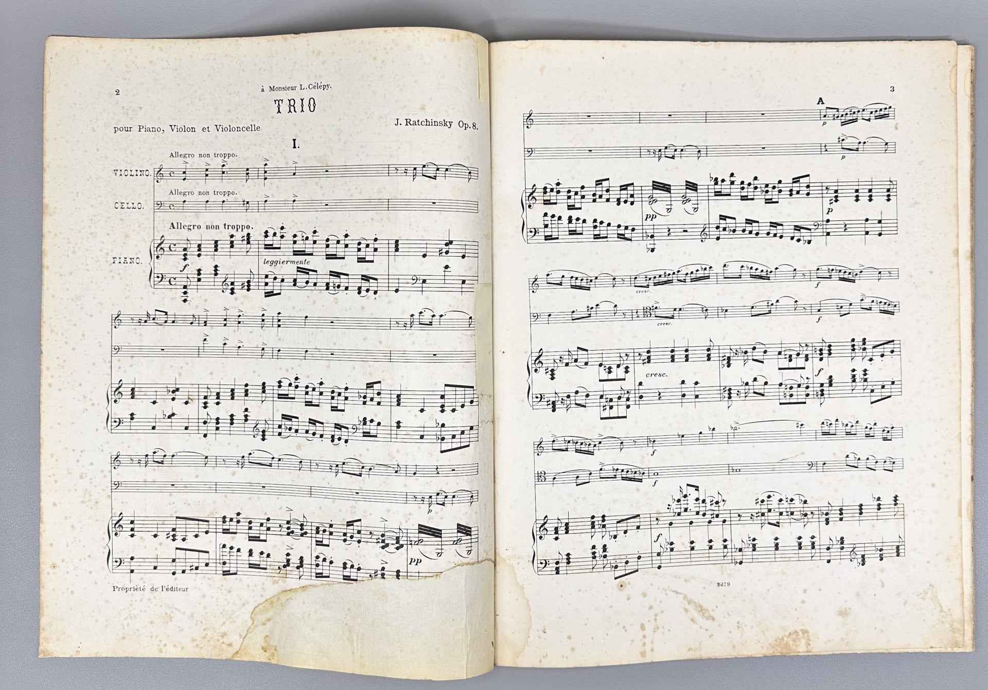 Ratchinsky, I. Trio (en La mineur) pour Piano, Violon et Violoncelle: Op. 8. Dedicated to Monsieur L. Célépy, 1894. In French.